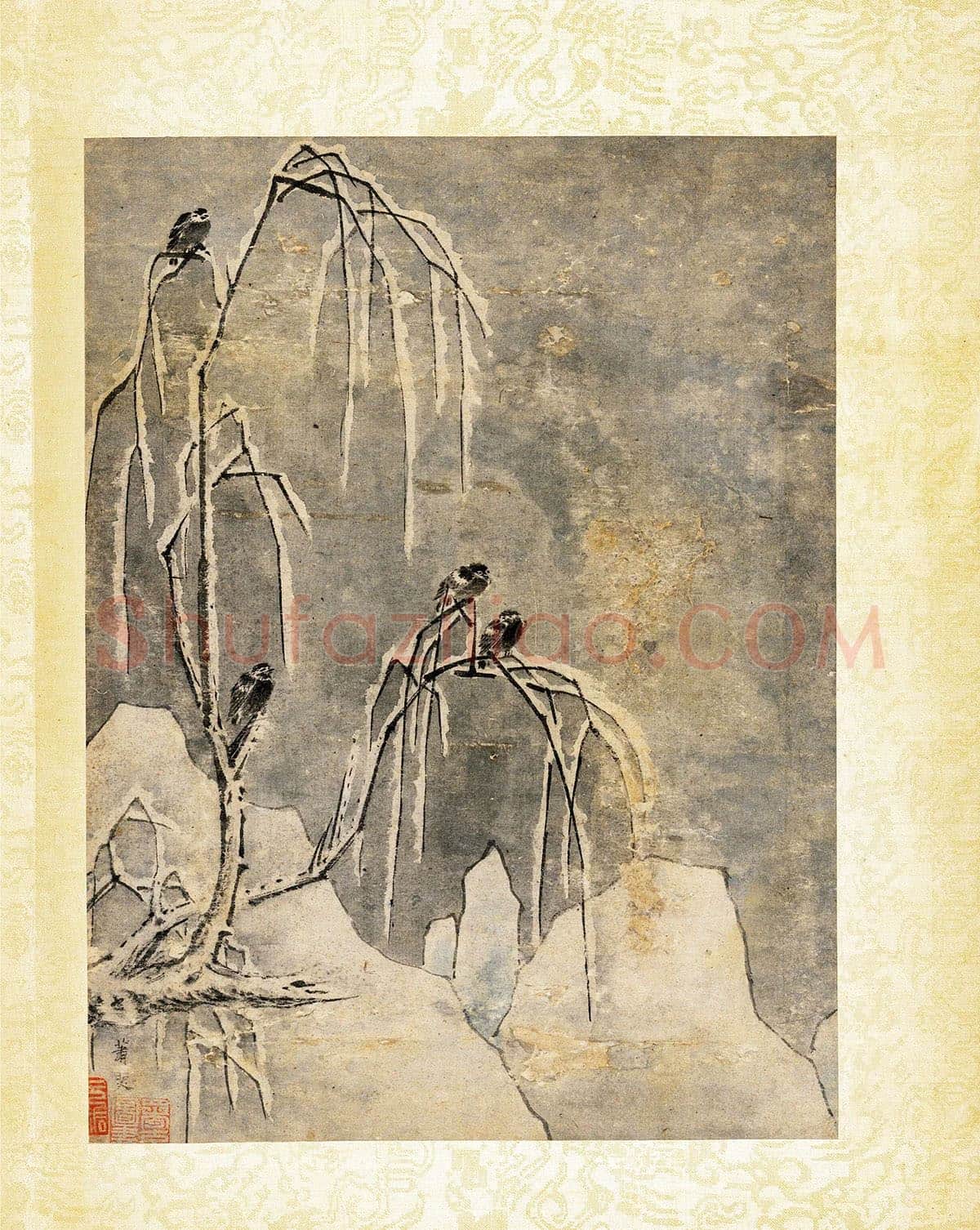 萧照《疏树寒鸦图》