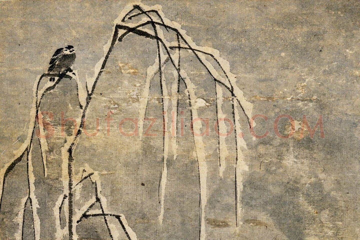 萧照《疏树寒鸦图》局部 (3)