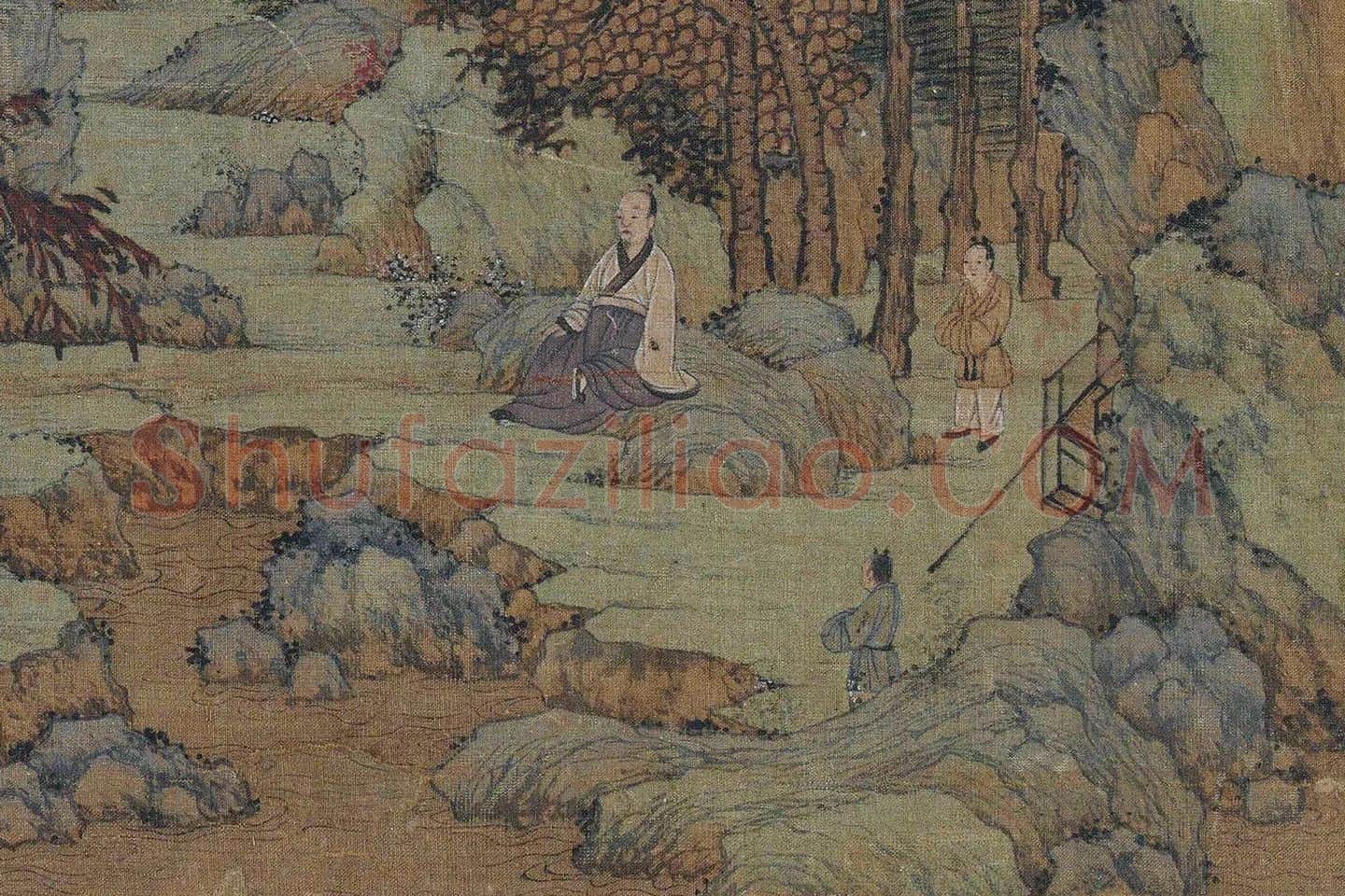萧照青绿山水画《丹林诗意图》局部 (1)