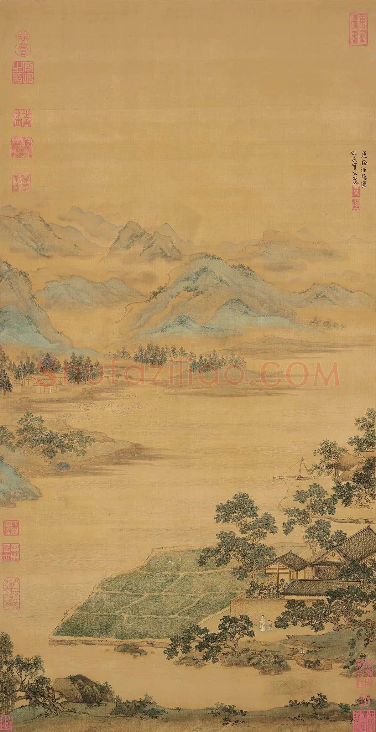 仇英青绿山水《莲溪渔隐图》轴