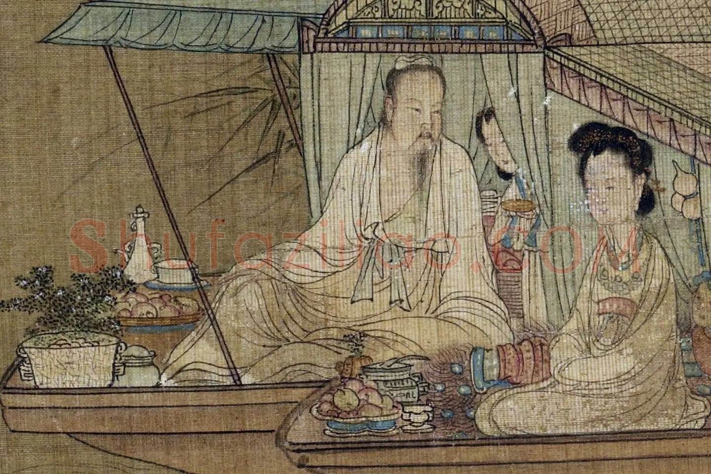 仇英《船人形图(船游图)》高清大图局部 (1)