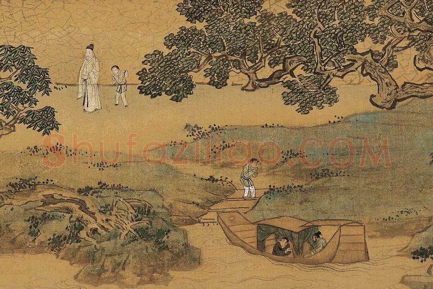 仇英青绿山水《莲溪渔隐图》高清大图局部 (1)