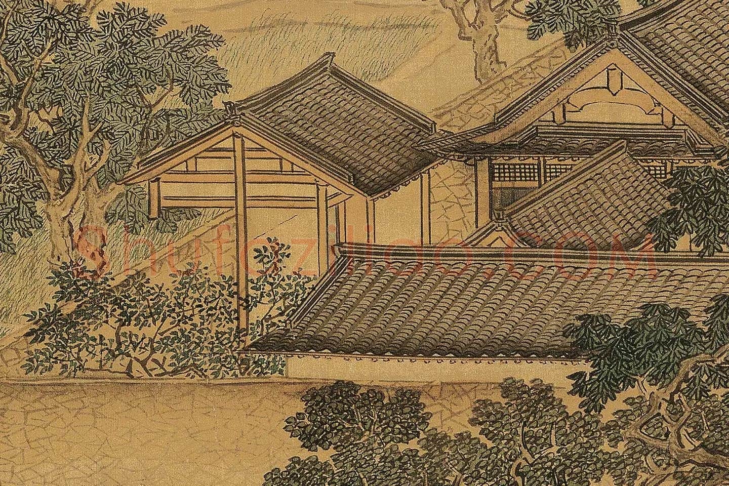 仇英青绿山水《莲溪渔隐图》高清大图局部 (2)
