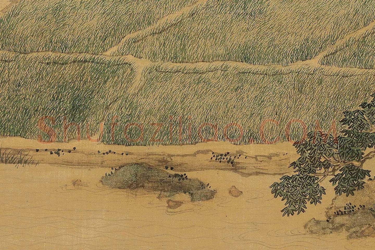 仇英青绿山水《莲溪渔隐图》高清大图局部 (3)