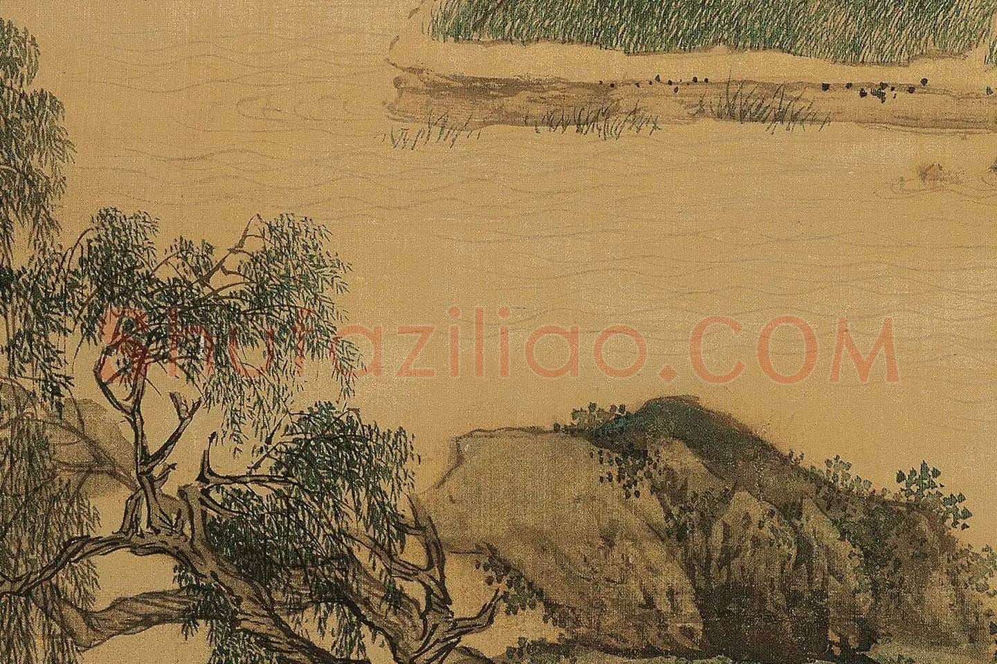 仇英青绿山水《莲溪渔隐图》高清大图局部 (4)
