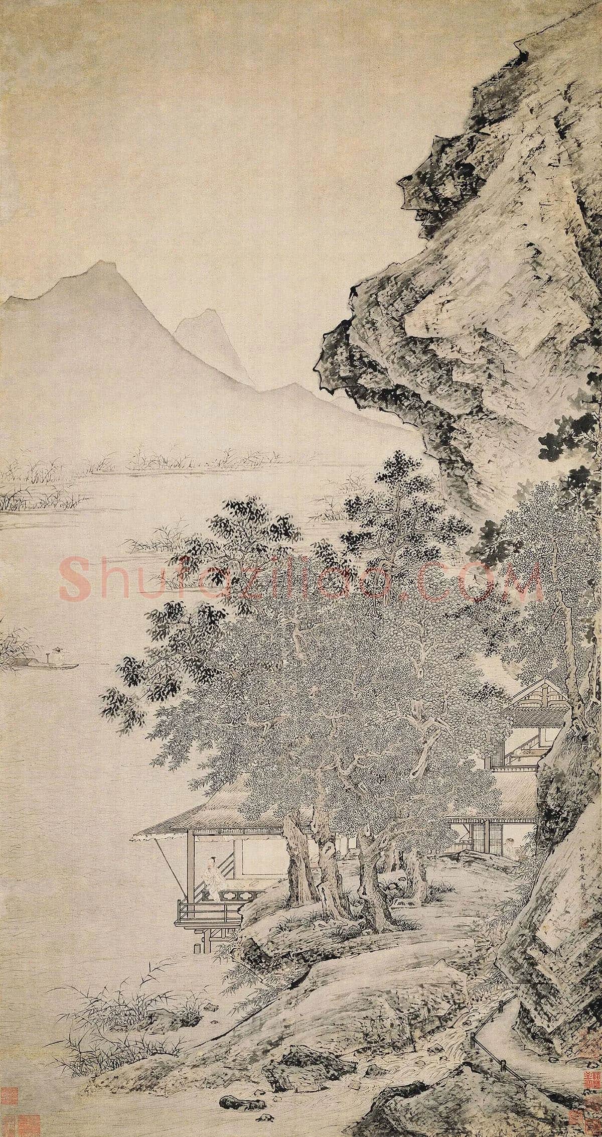 仇英山水画《渔笛图》