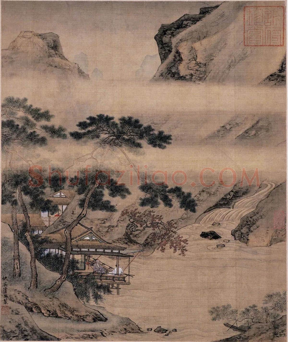 仇英山水《临溪水阁图》