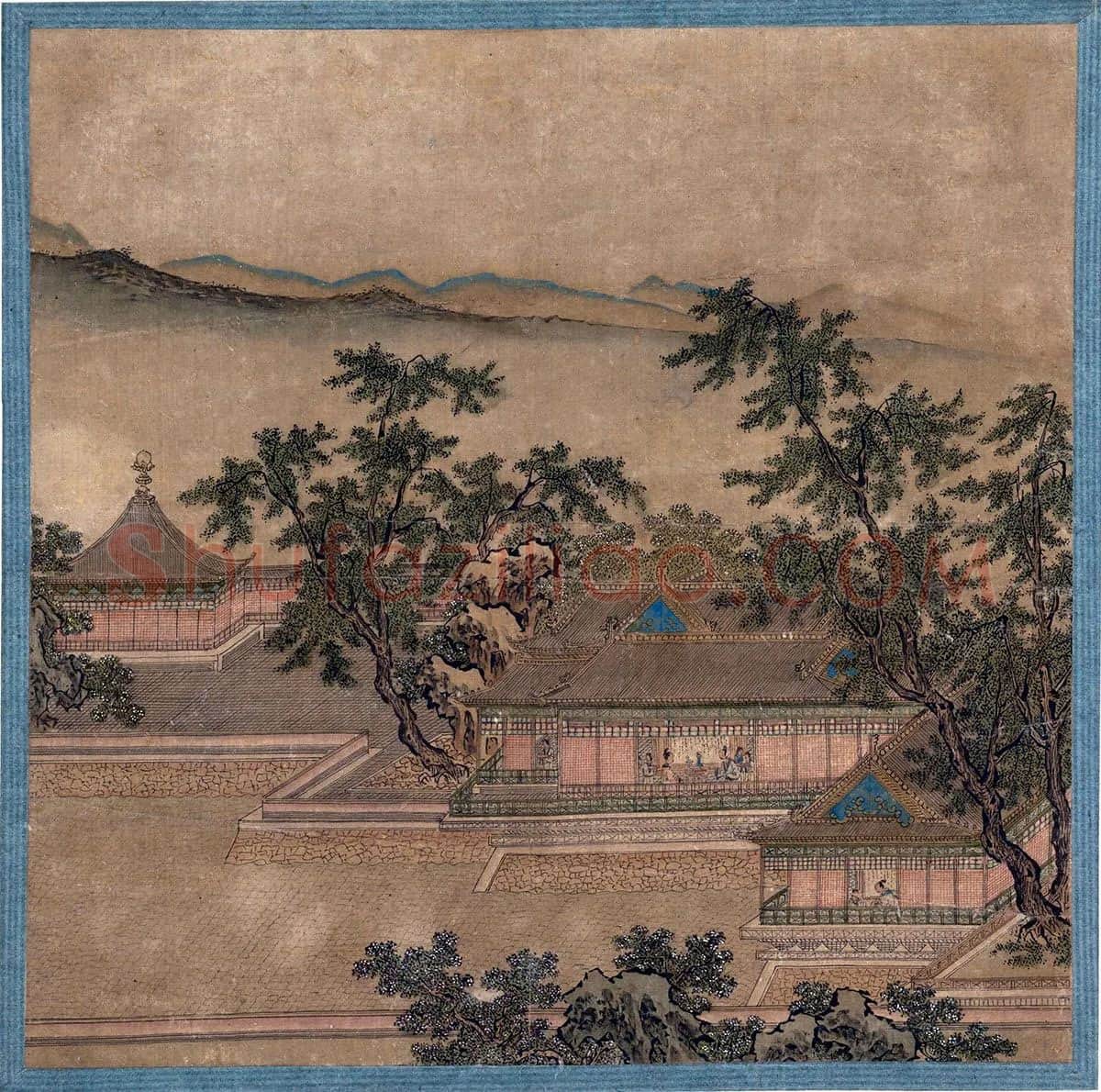 仇英界画《柳园人形山水图》