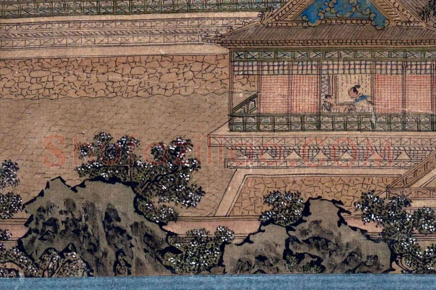 仇英界画《柳园人形山水图》局部 (1)