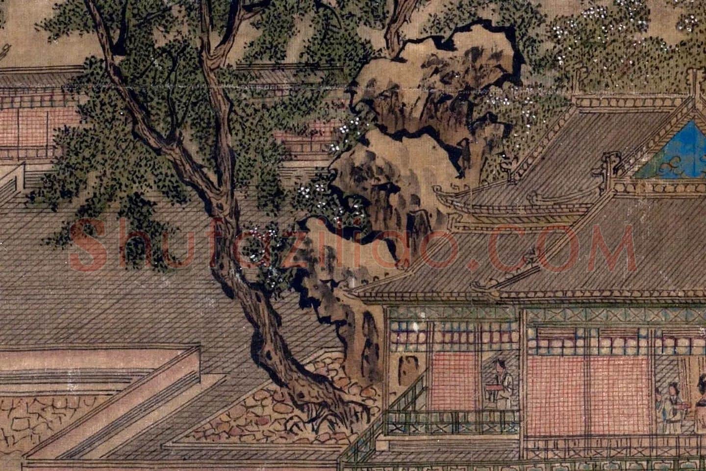 仇英界画《柳园人形山水图》局部 (2)