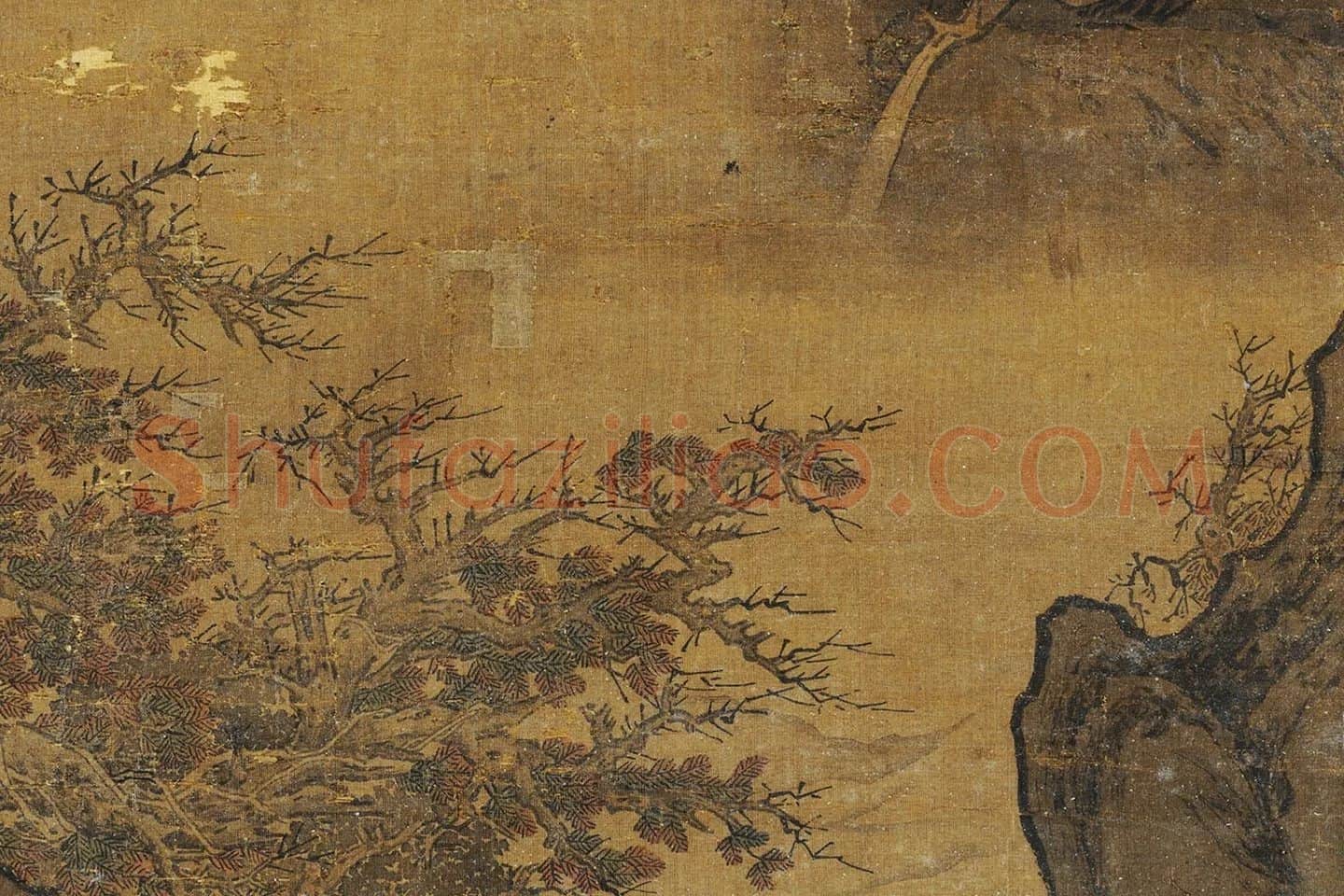 赵干秋景山水画《烟霭秋涉图》局部 (3)