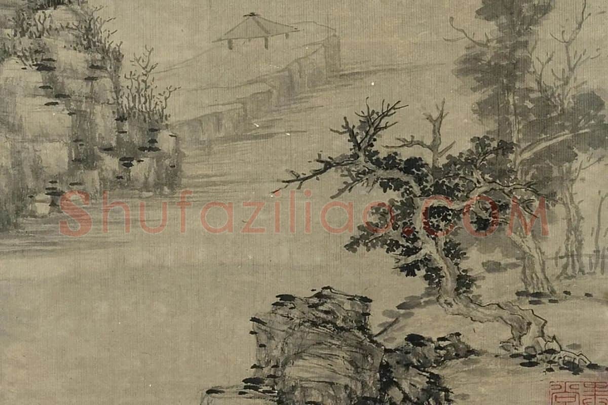 卫贤山水画《栖霞道中图》局部 (2)