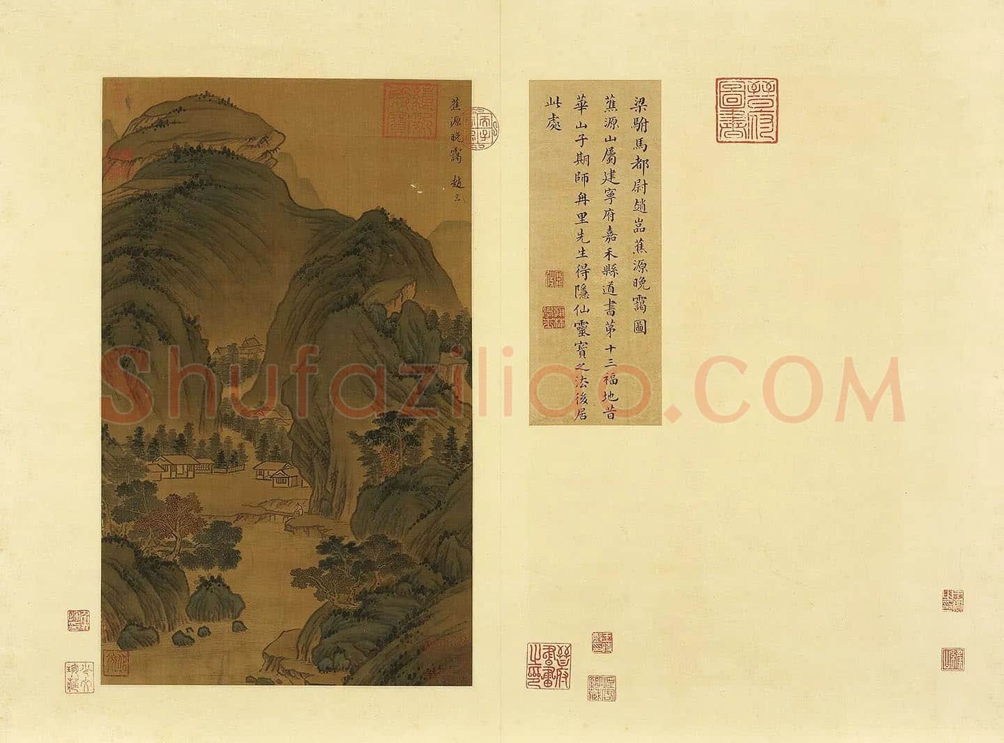 传赵喦山水画《焦源晚霭图》