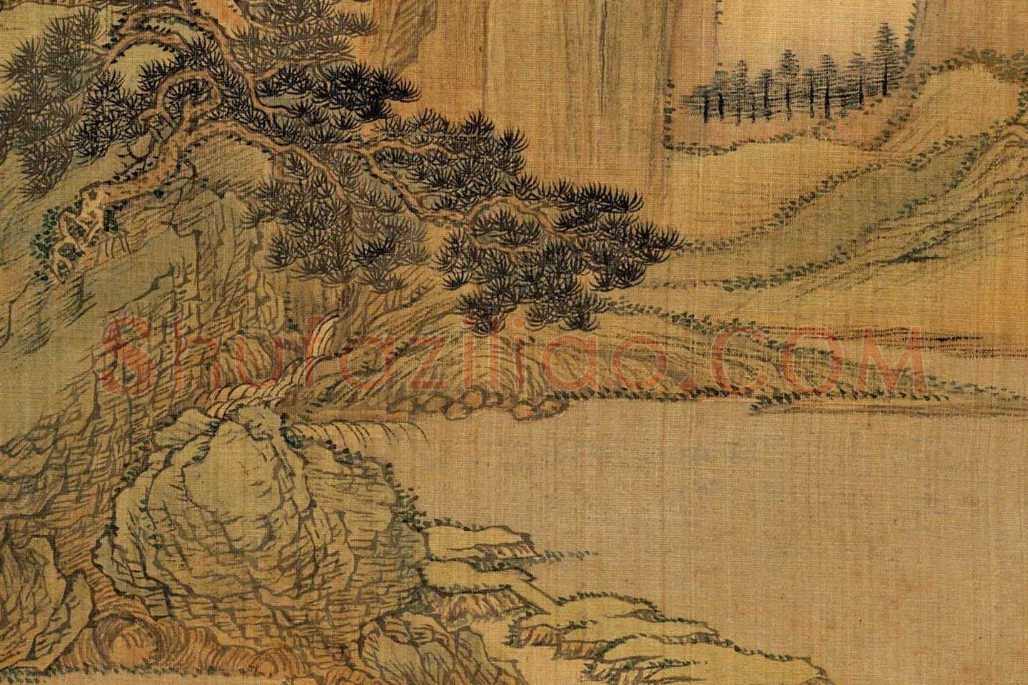 王翚仿古青绿山水《仿赵孟頫九夏松风》局部 (2)