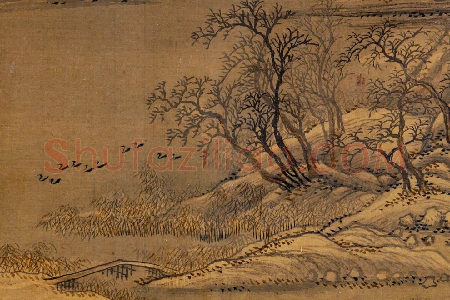清·王翚山水画《仿王维江干雪意图》局部-02