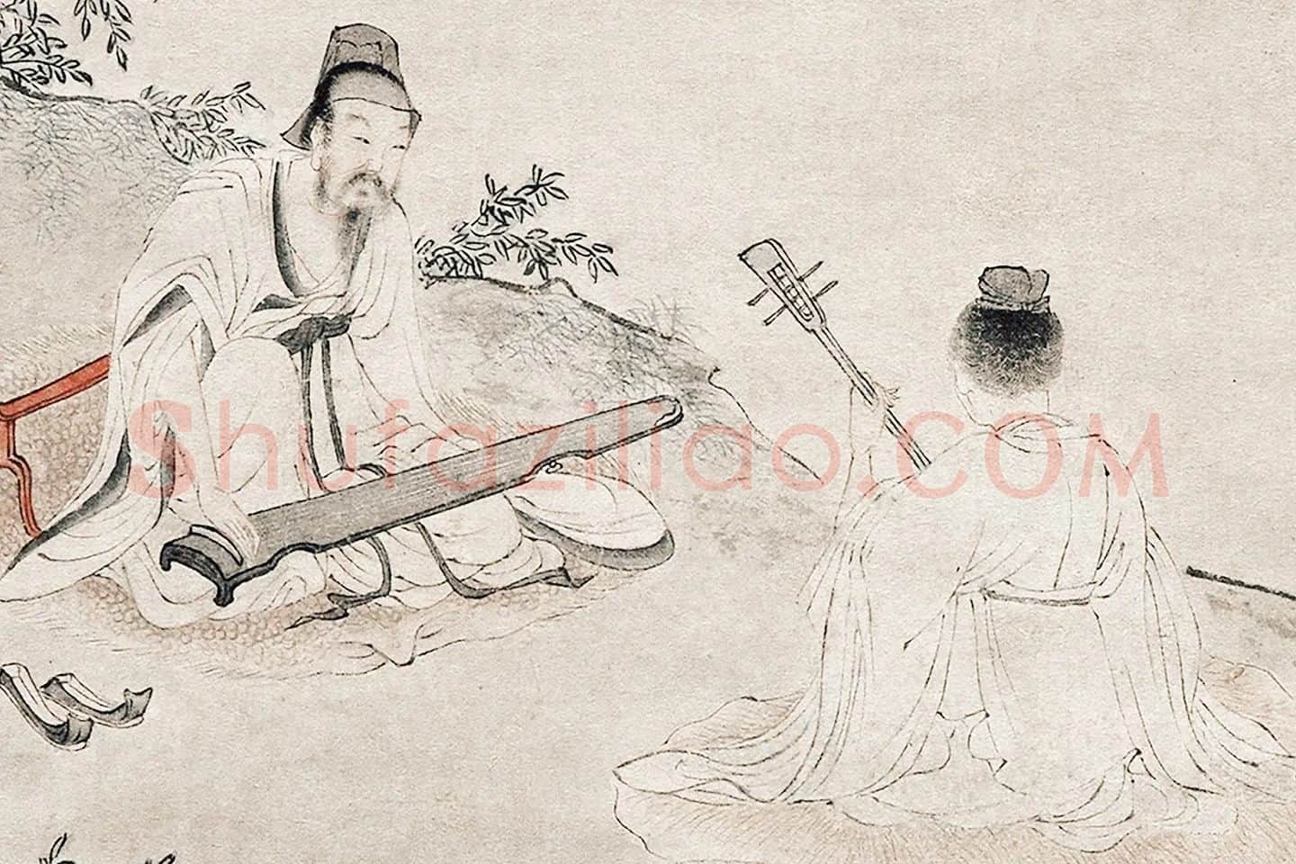 仇英山水人物画《停琴听阮图》局部 (1)