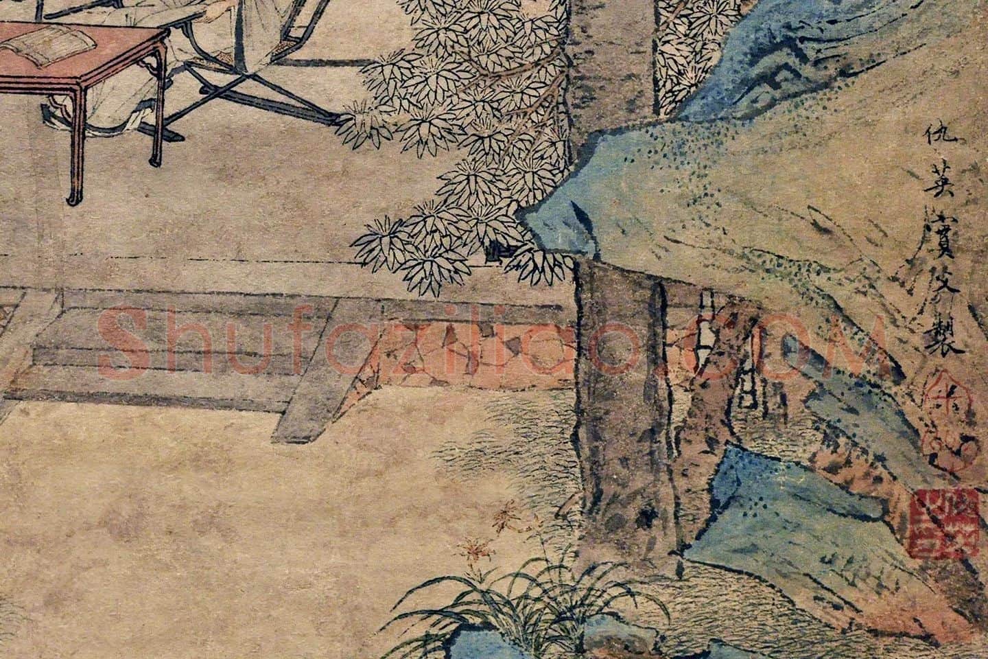 仇英《梧竹书堂图》高清大图局部 (7)