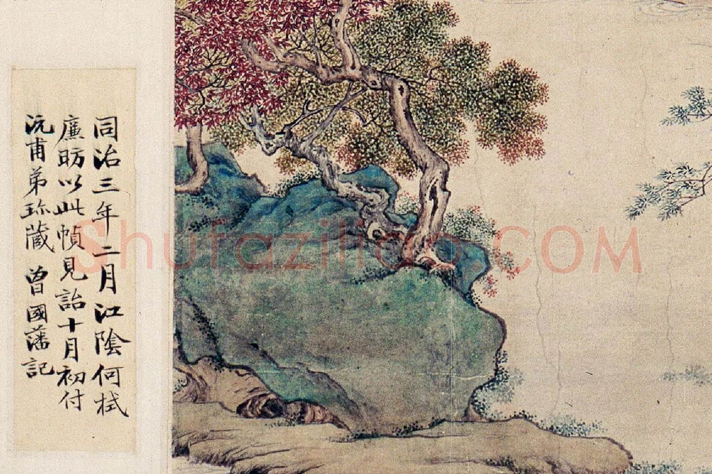 仇英青绿山水画《枫江垂钓图》局部 (2)