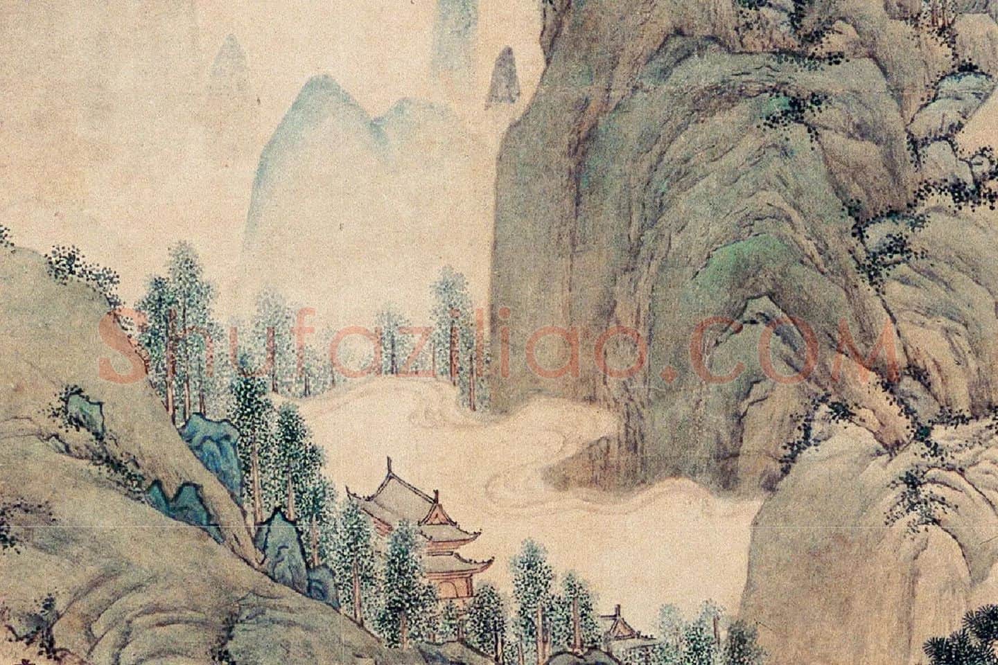 仇英青绿山水画《枫江垂钓图》局部 (7)