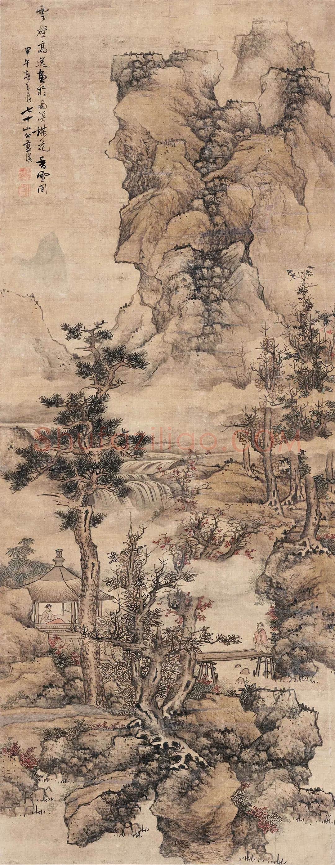 蓝瑛山水画《云壑高逸图》
