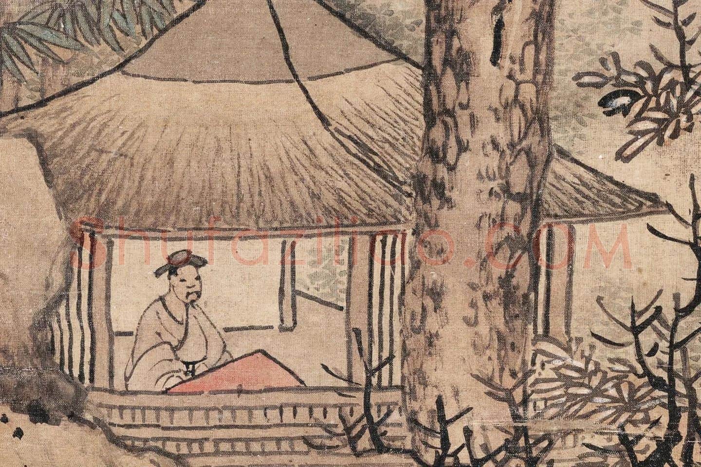 蓝瑛山水画《云壑高逸图》高清大图局部 (1)