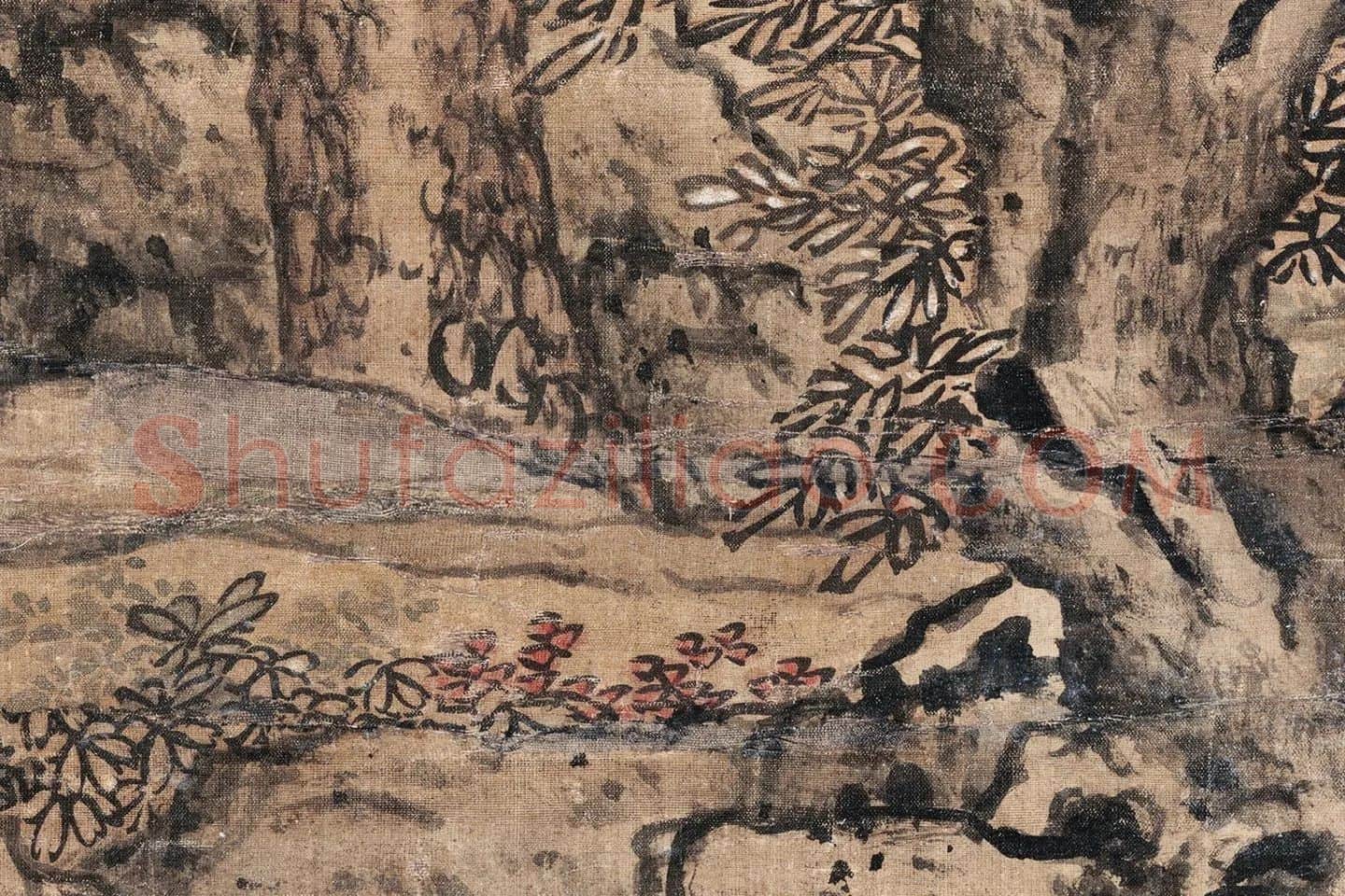 蓝瑛山水画《云壑高逸图》高清大图局部 (3)