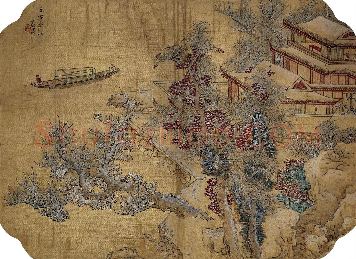 蓝瑛山水小品《仿王维雪溪图》