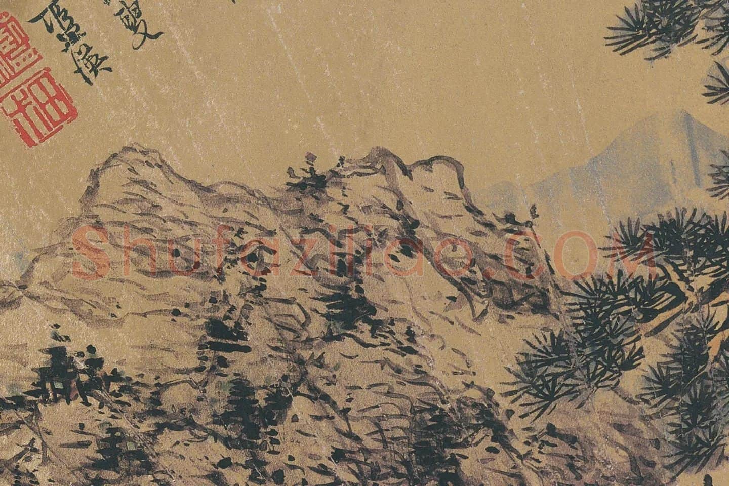 蓝瑛山水扇面画高清大图局部 (1)