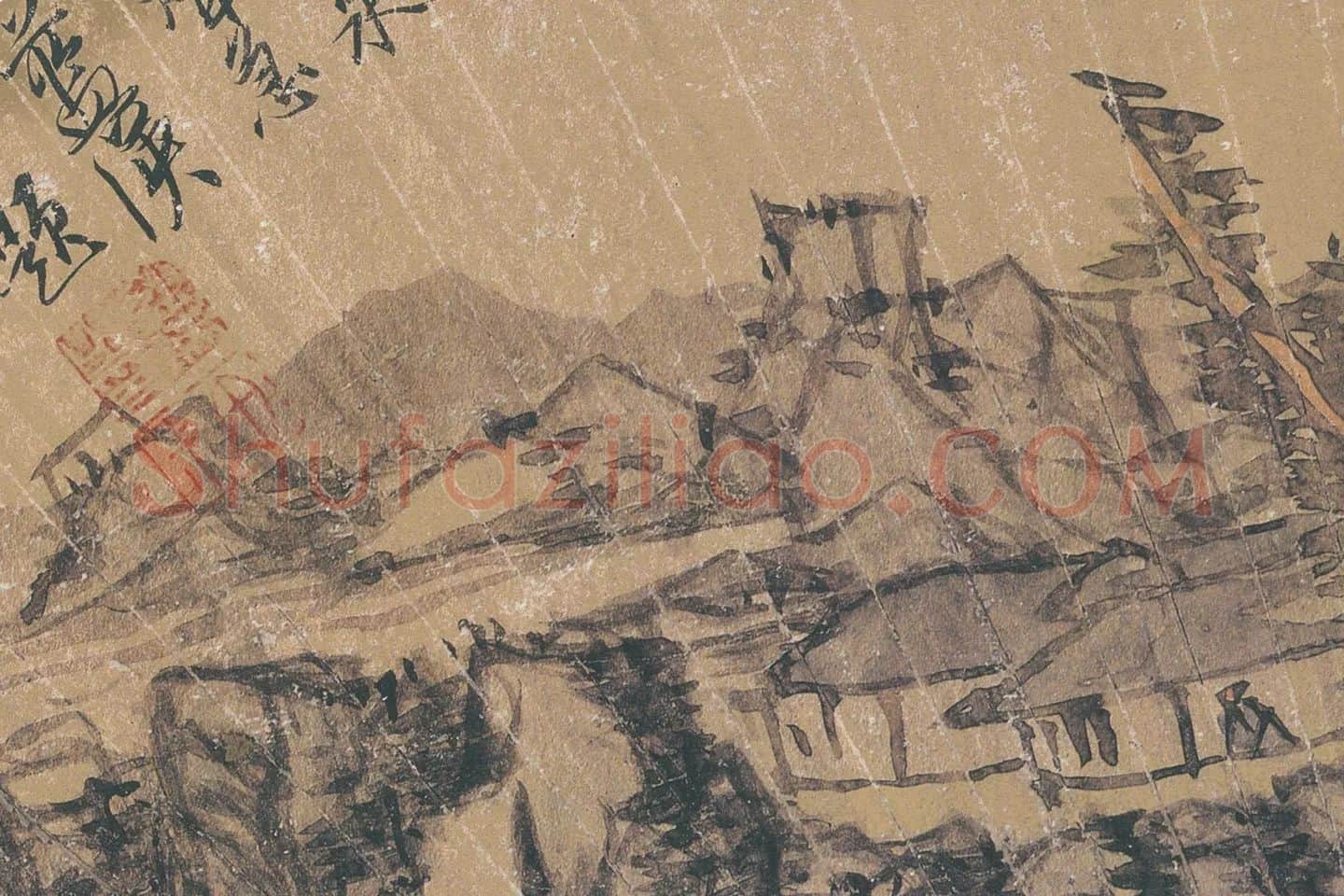 蓝瑛山水扇面画高清大图局部 (2)