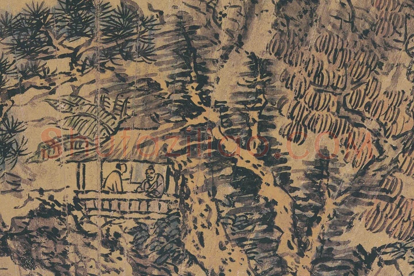 蓝瑛山水扇面画高清大图局部 (3)