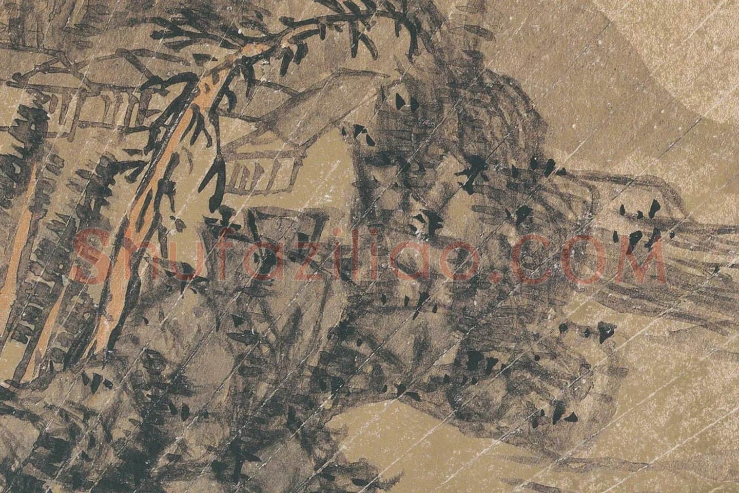 蓝瑛山水扇面画高清大图局部 (6)