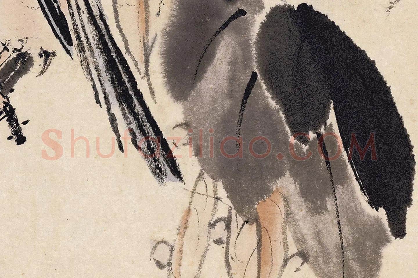 蓝瑛花鸟画《秋色梧桐图》局部 (2)