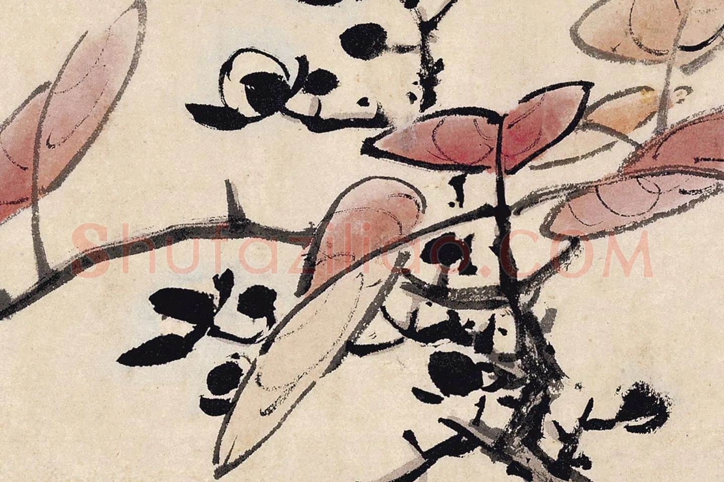 蓝瑛花鸟画《秋色梧桐图》局部 (5)