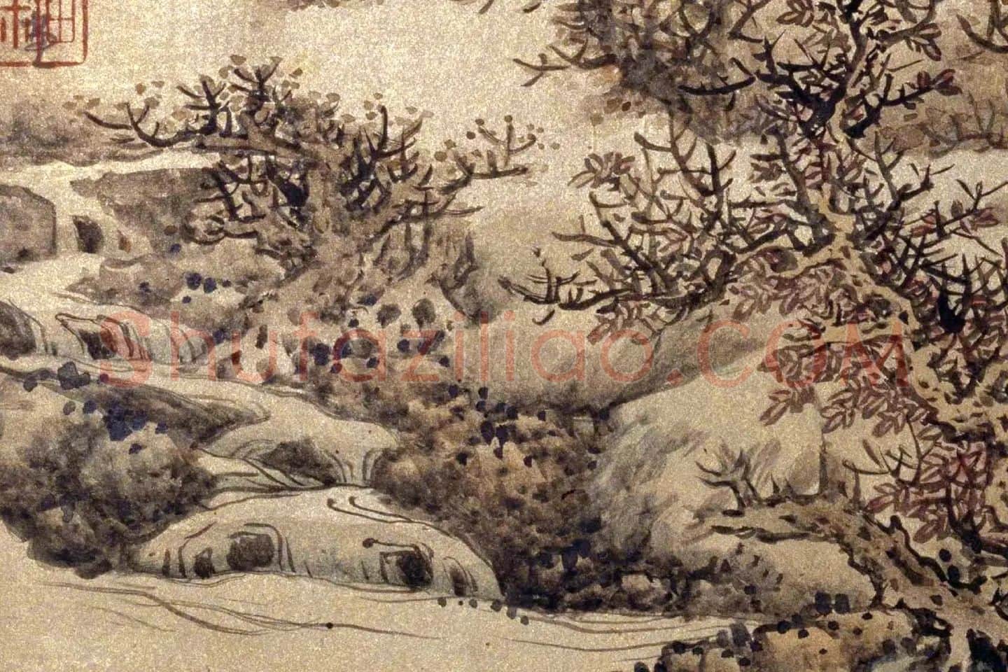 蓝瑛山水册页《澄观图》局部 (1)