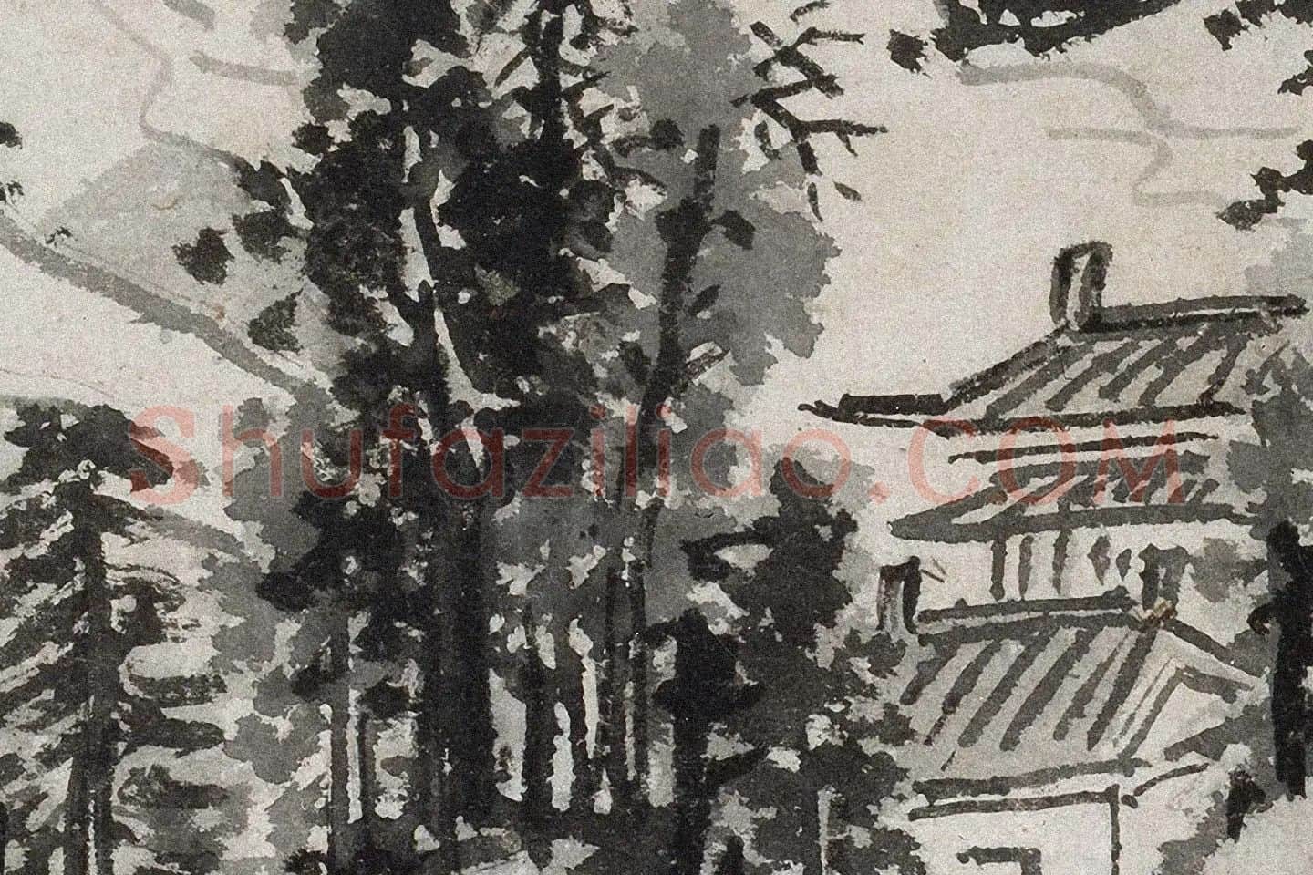 沈周水墨山水《杖藜远眺图》高清大图局部 (3)