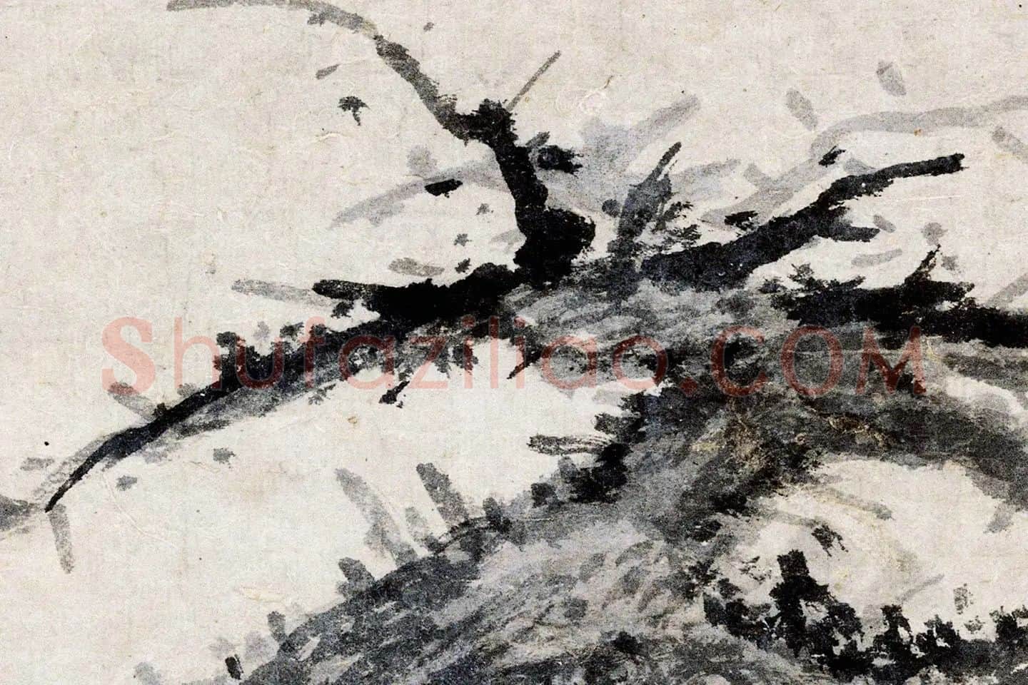吴镇水墨画《松石图》局部 (1)