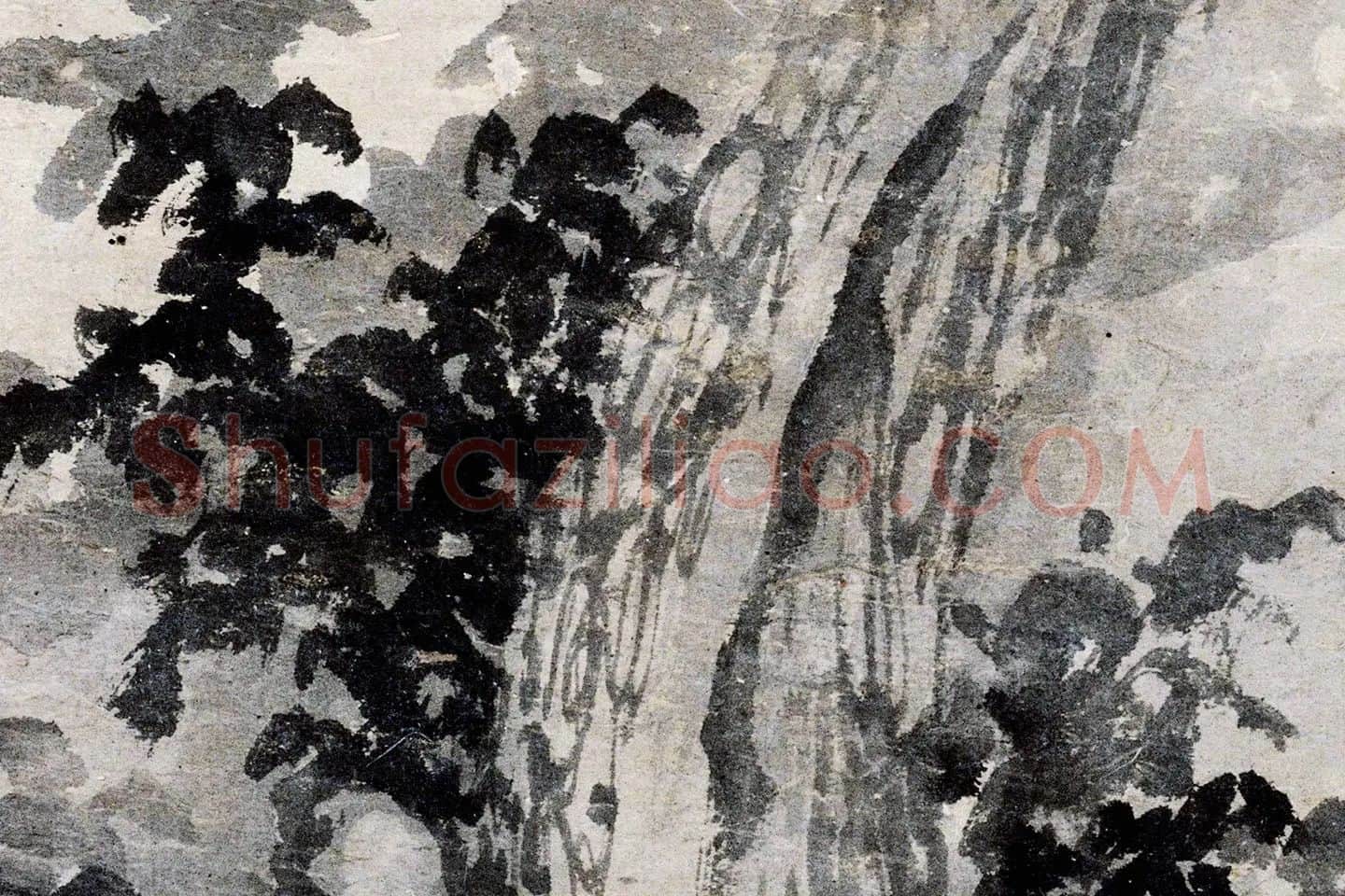 吴镇水墨画《松石图》局部 (5)