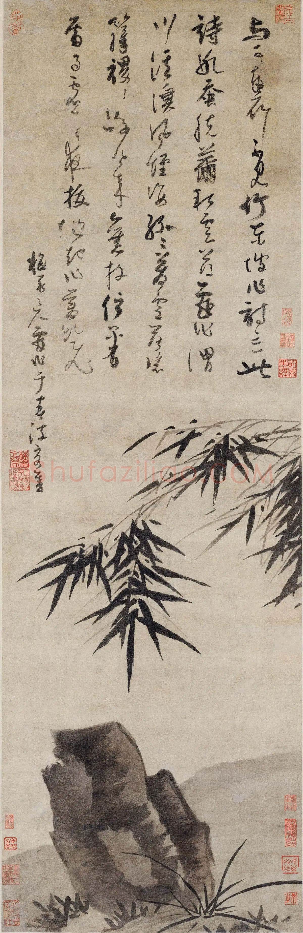 吴镇《墨竹坡石图》轴