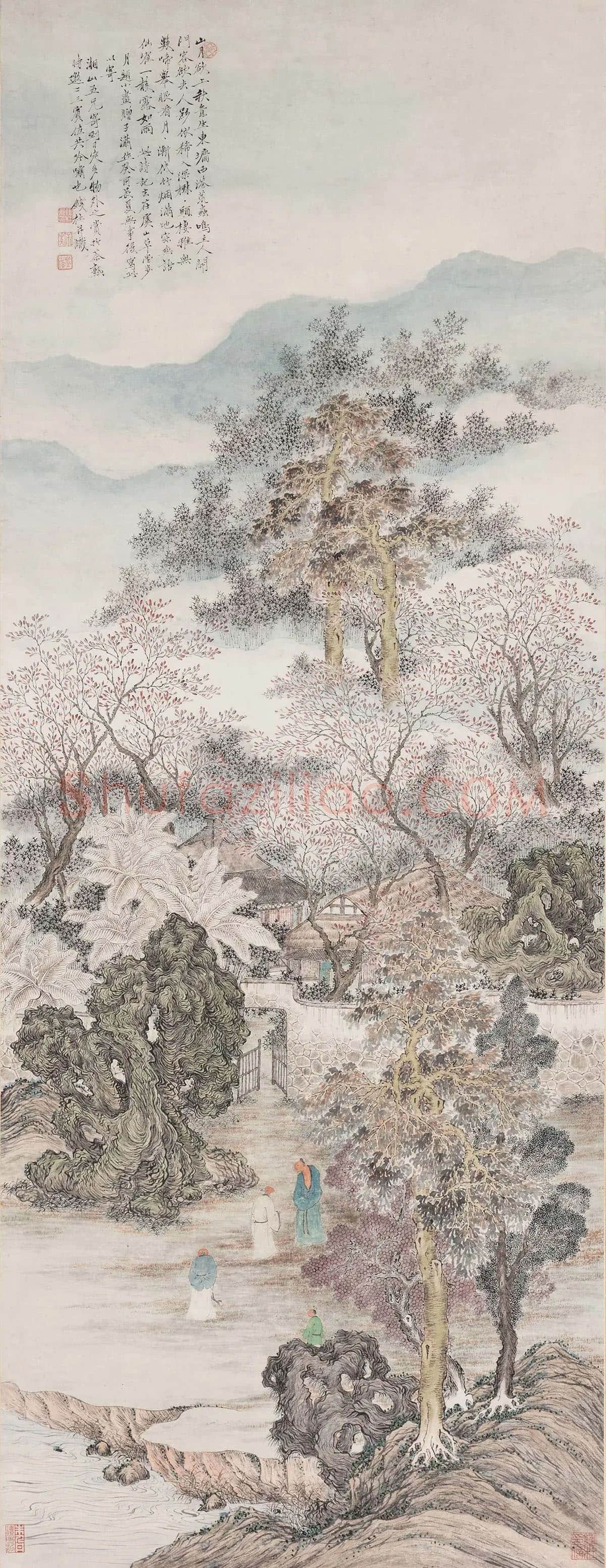 钱杜水人物画《虞山草堂步月诗意图》轴