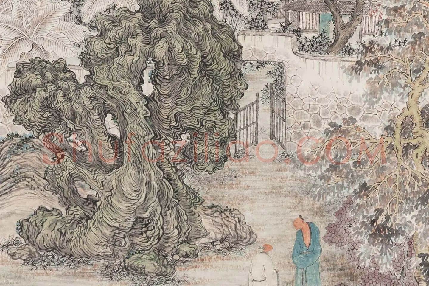 钱杜水人物画《虞山草堂步月诗意图》局部 (3)