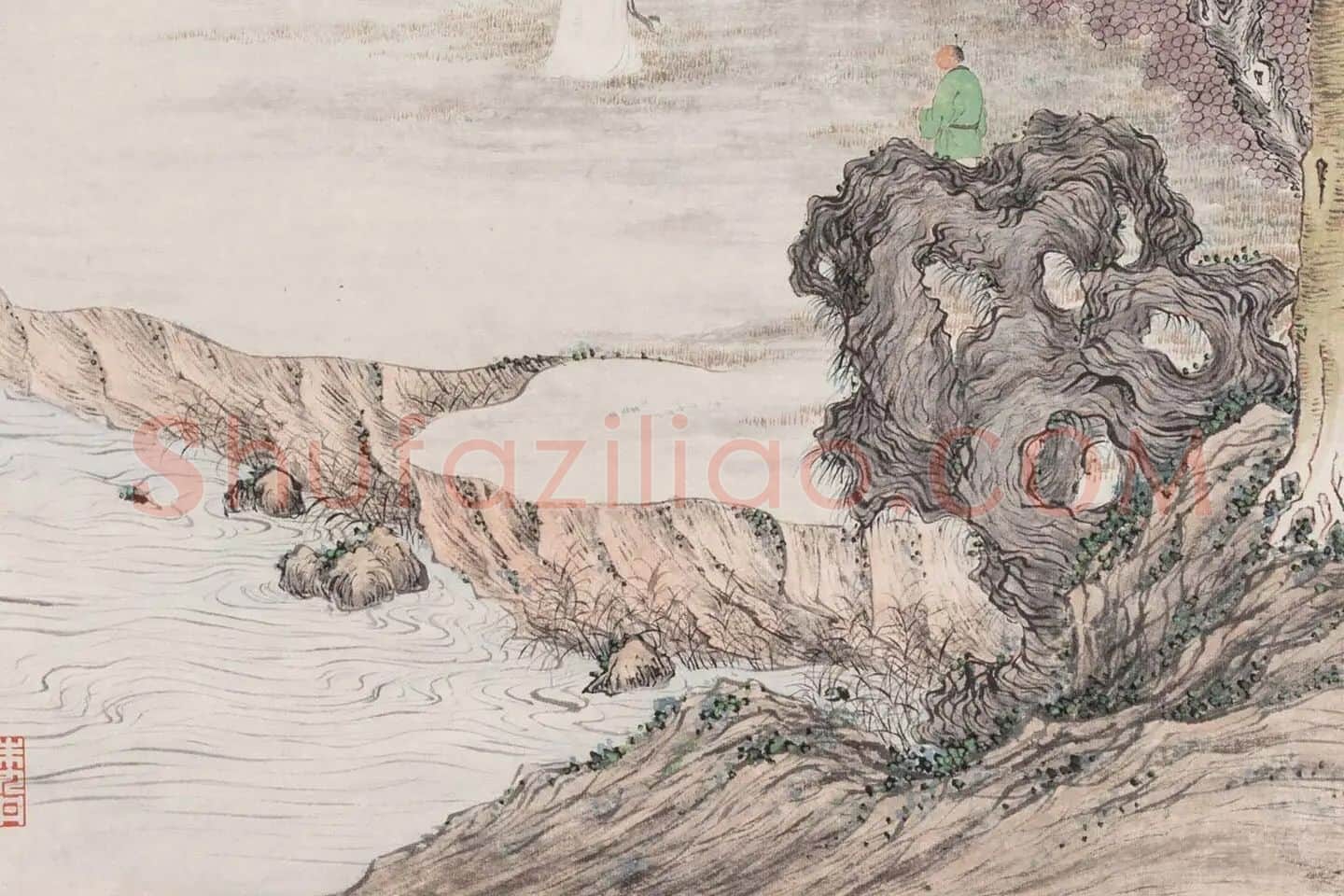 钱杜水人物画《虞山草堂步月诗意图》局部 (4)