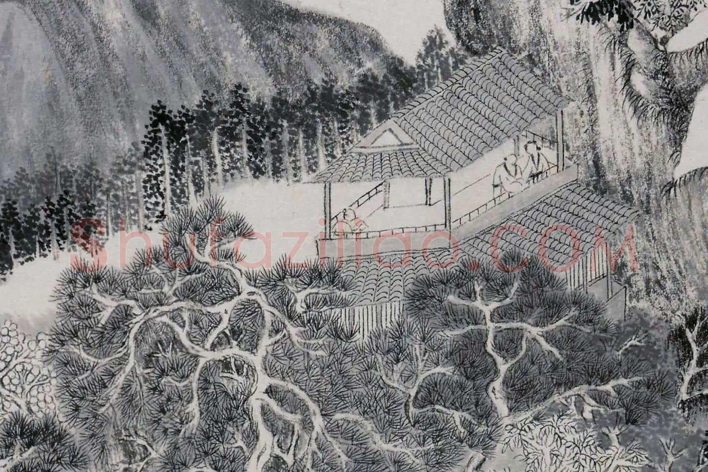 钱杜水墨山水画《梦游天台图》局部 (1)