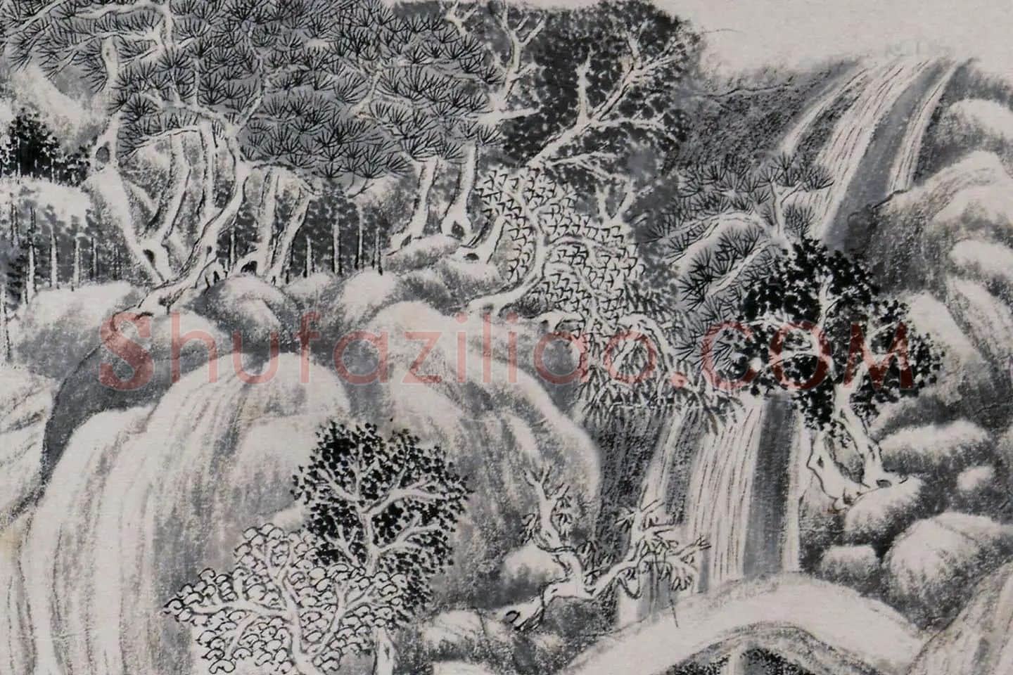 钱杜水墨山水画《梦游天台图》局部 (2)