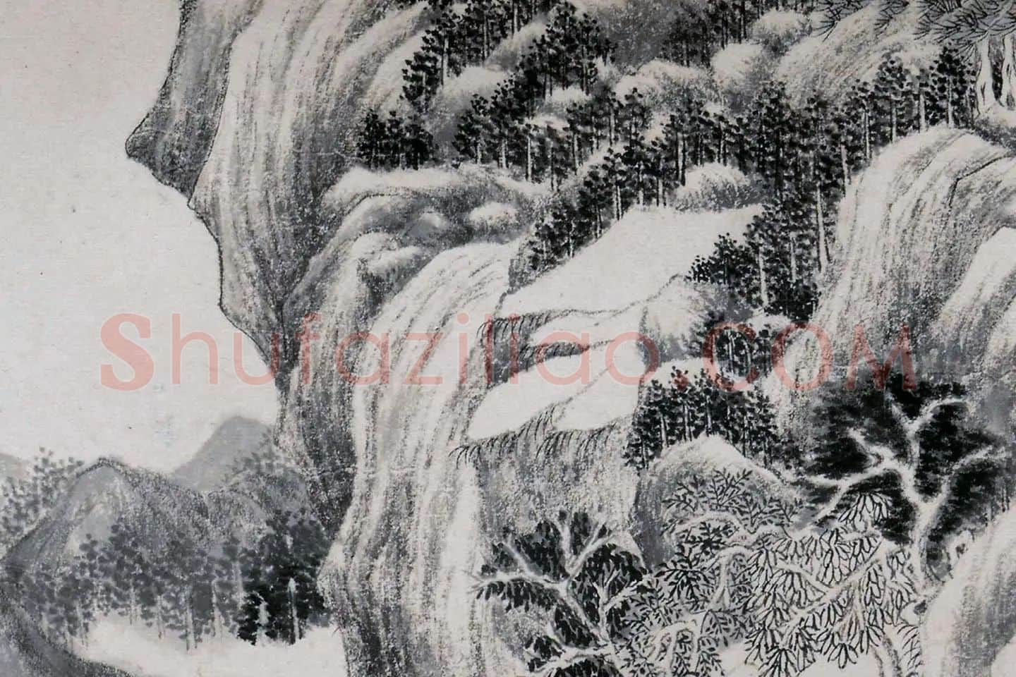 钱杜水墨山水画《梦游天台图》局部 (4)