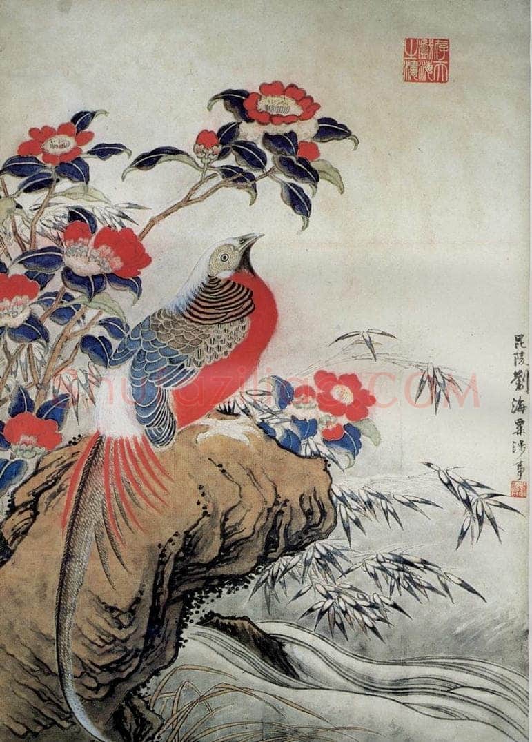 1972年 刘海粟 山茶锦鸡 书画作品