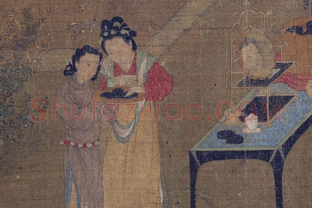 王诜仕女人物画《绣栊晓镜图》局部 (2)