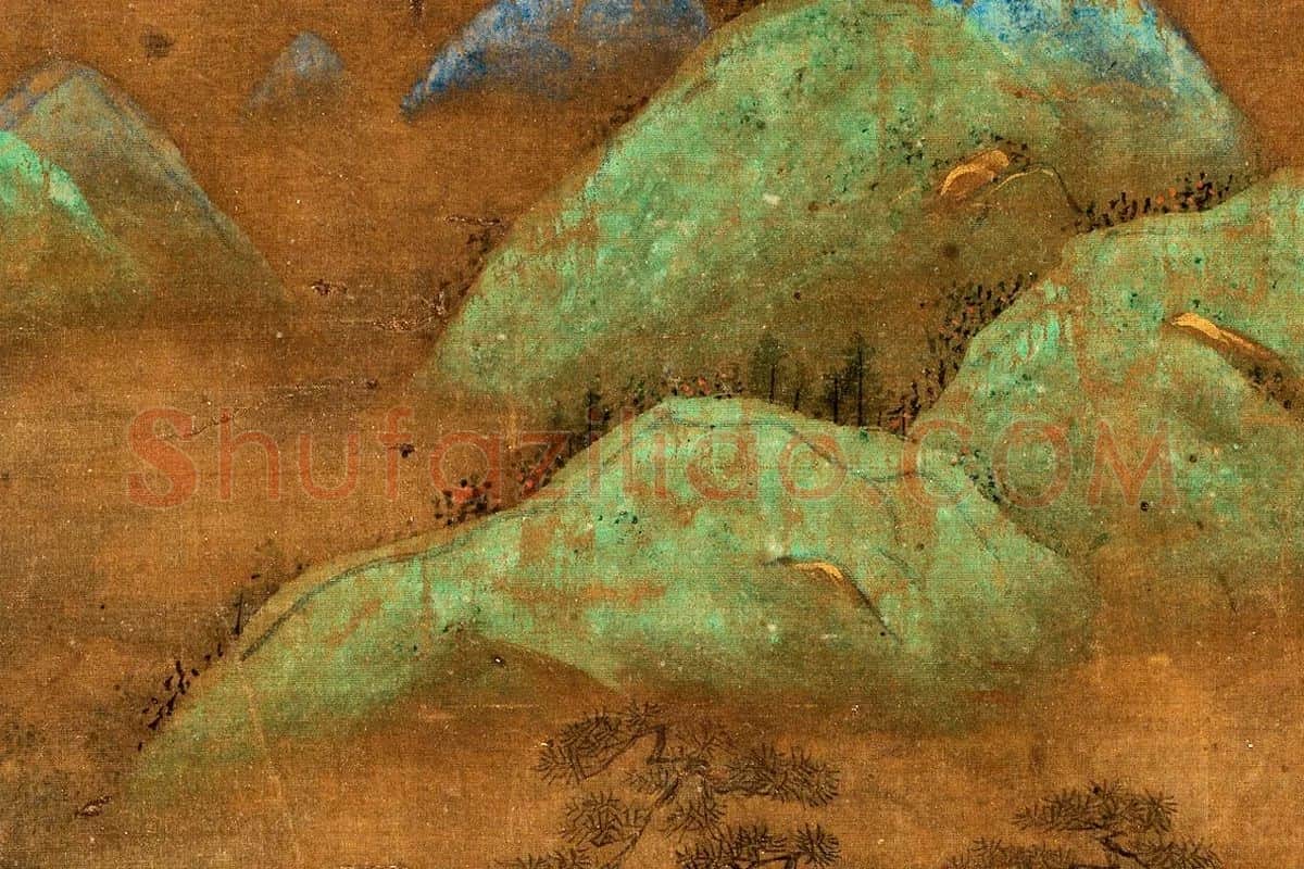 王诜青绿山水《仙境图》局部 (1)