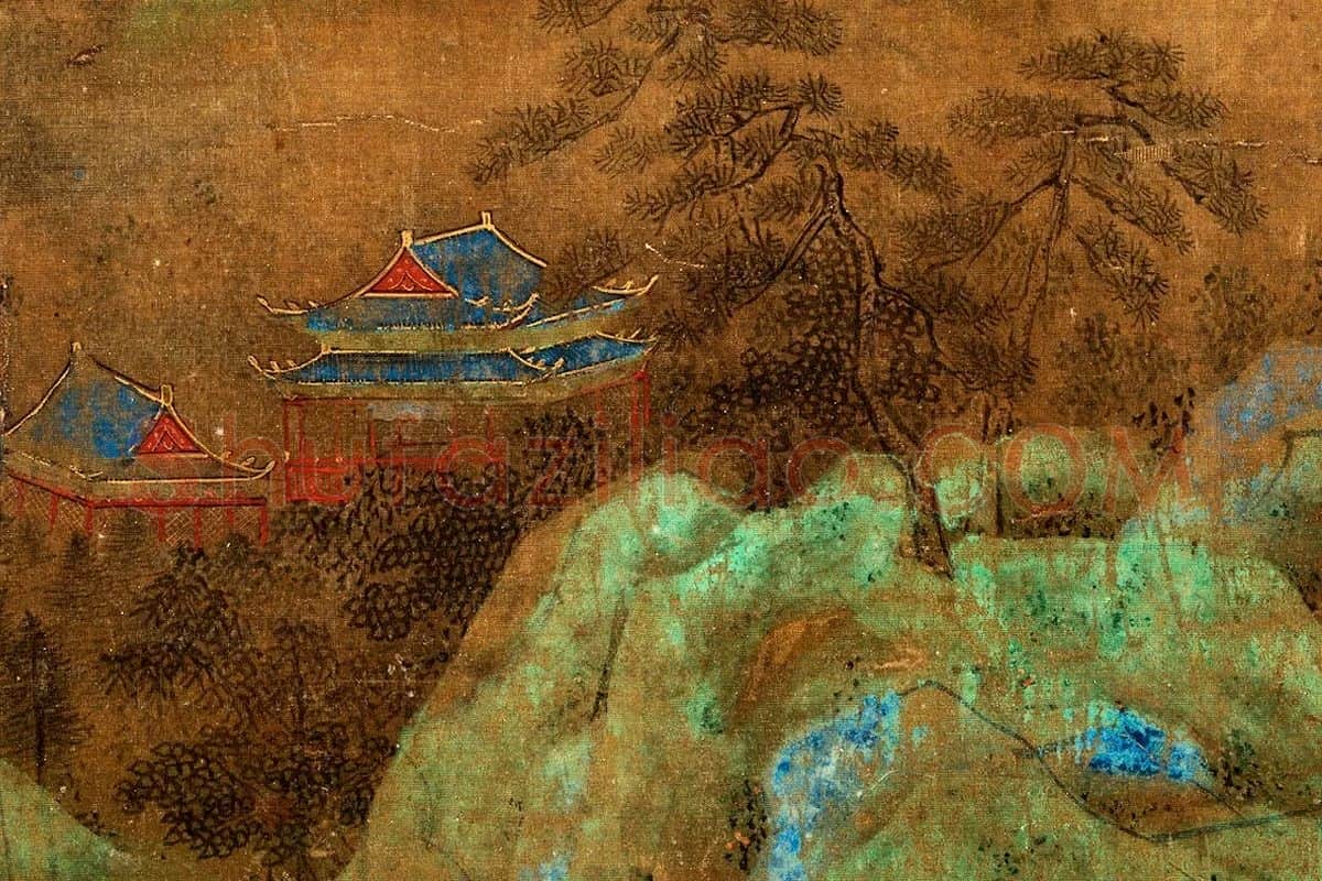 王诜青绿山水《仙境图》局部 (3)