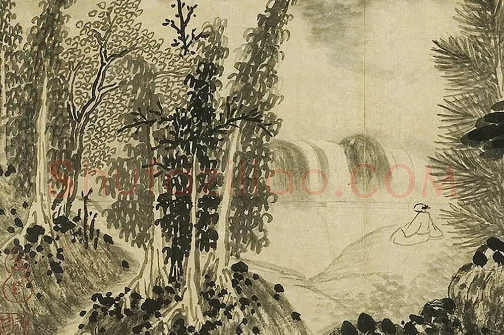 巨然山水画《阁皂灵踪图》局部 (1)