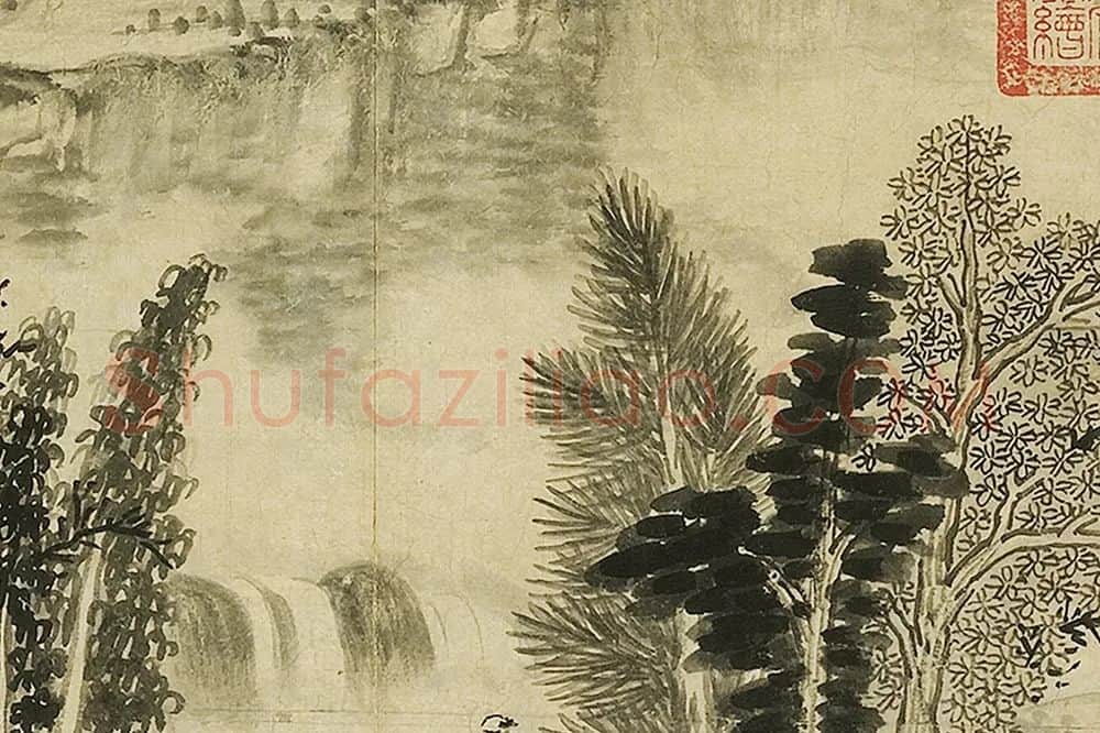 巨然山水画《阁皂灵踪图》局部 (2)